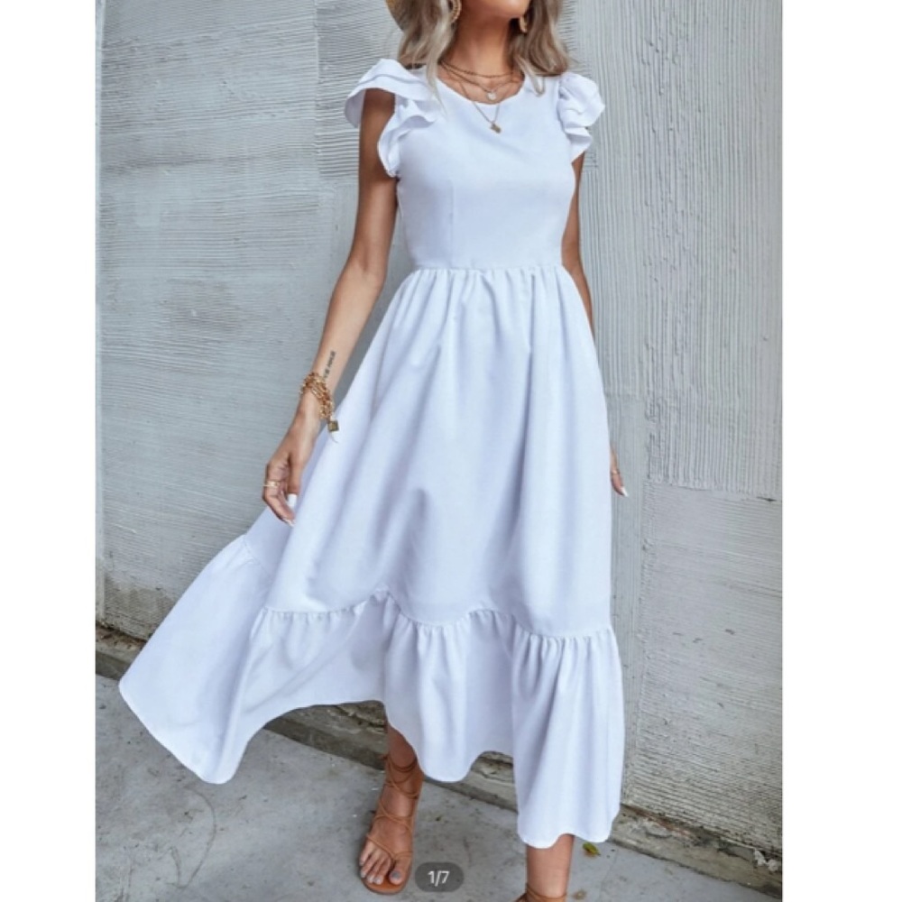 SHEIN White Ruffle Dress - NWT - Size: L